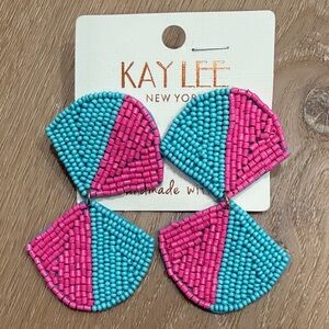 NEW Pink & Turquoise Beaded Statement Earrings
